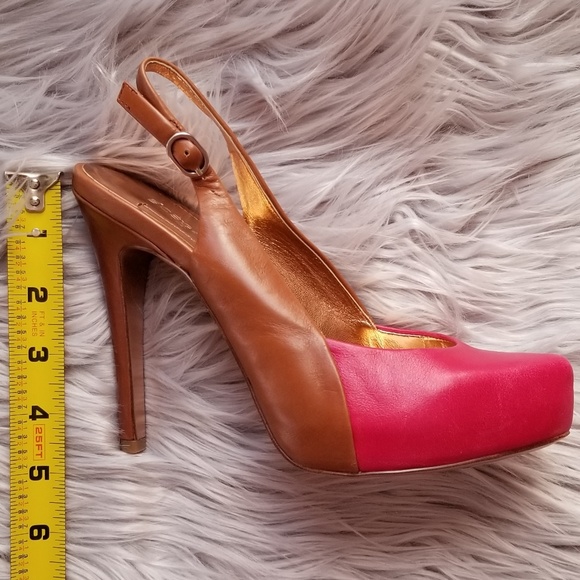 BCBG Pimone Pink/Brown Sling Back Leather Heels 6 - Picture 5 of 8